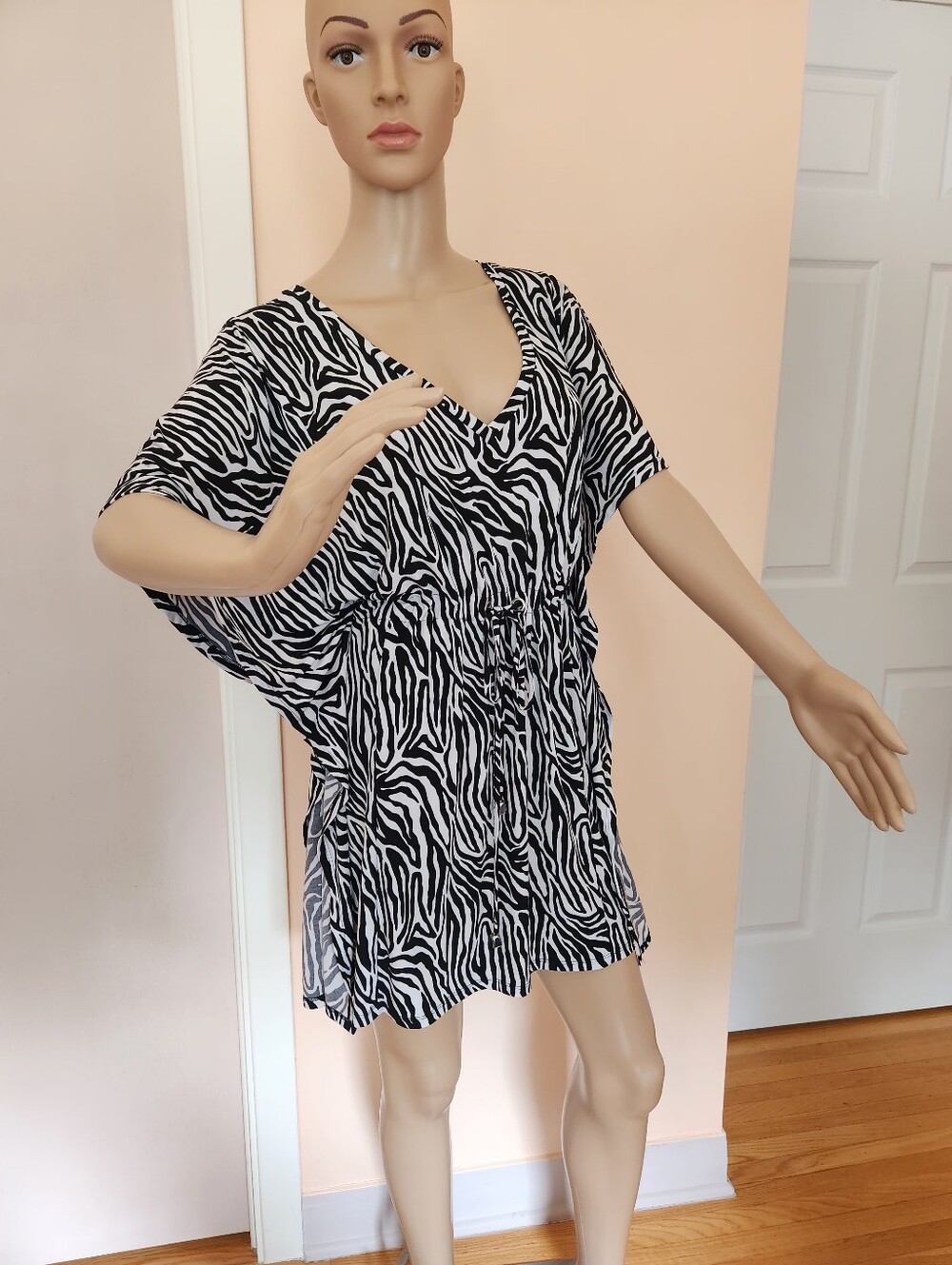 Calvin Klein Black and White Zebra Print V-Neck Tunic